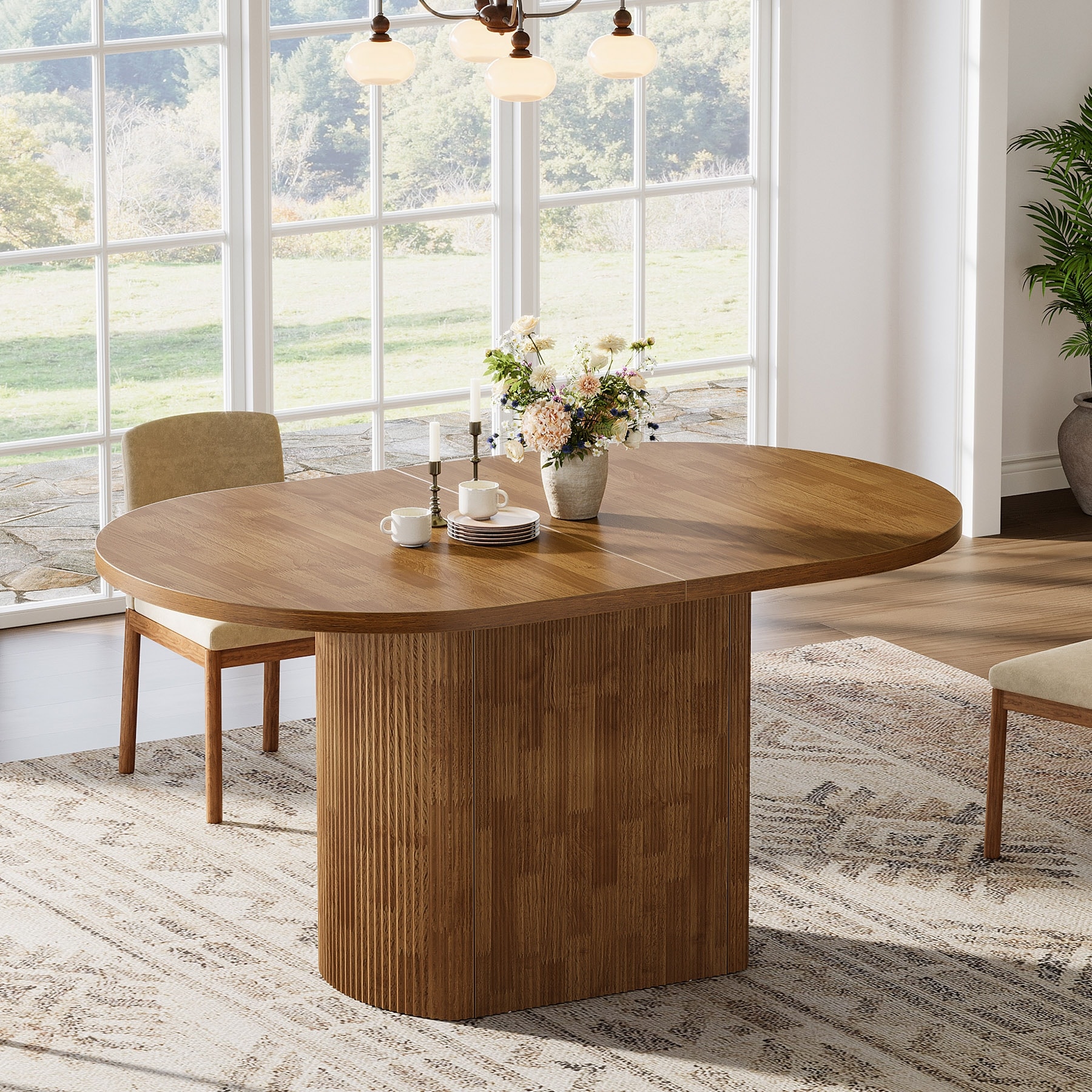 47.24" Oval Dining Table for 4, Rustic Wood Kitchen Table - N/A