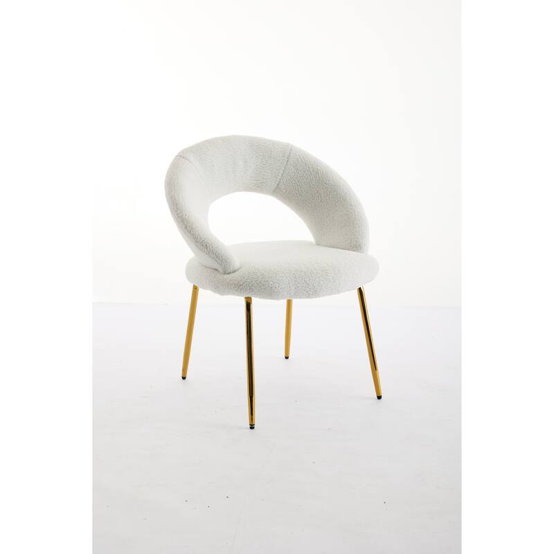 Set of 1 Dining Chairs With Curved Backrest and Golden Metal Legs