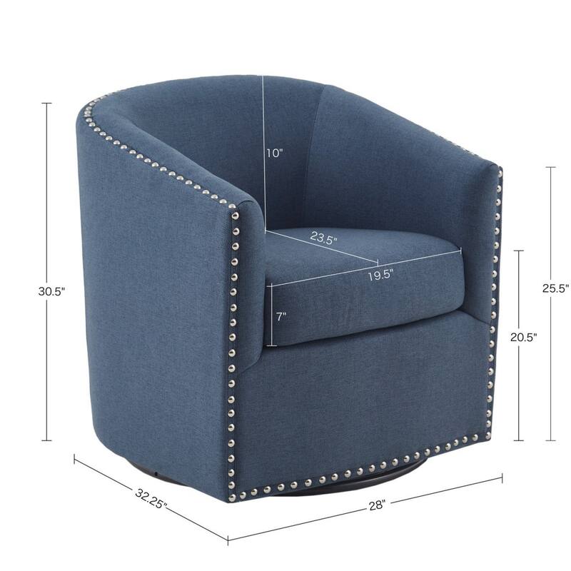Roomfitters Modern Swivel Accent Chair with Nailhead Trim, Barrel Lounge Chair, Living Room Seating