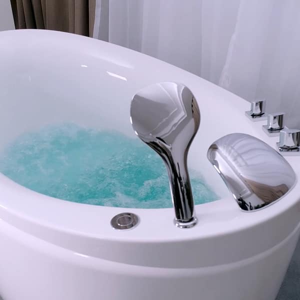 slide 1 of 4, Japanese Style 59" X 31" Acrylic Flatbottom Deep Soaking Freestanding Air Bath Bathtub With 48 Air Jets - Tub Filler