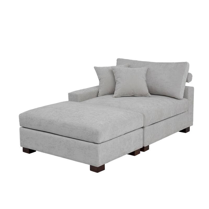 Modern Chenille Chaise Lounge Set with Ottoman