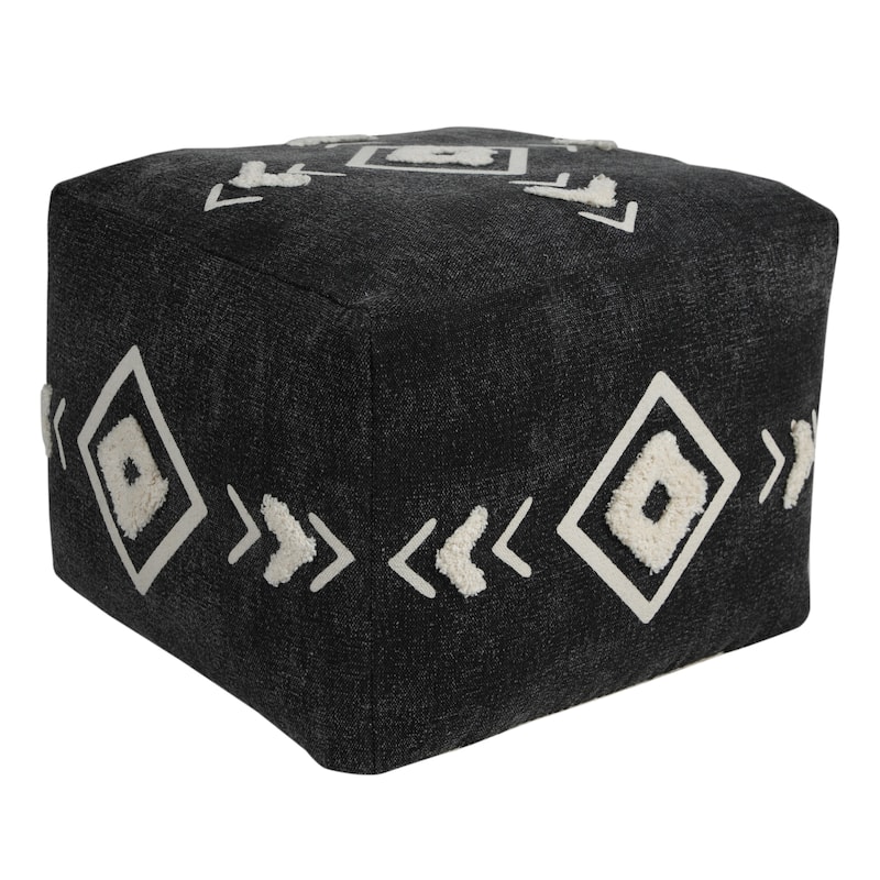Sevita Textured Diamond Medallion Pouf Ottoman