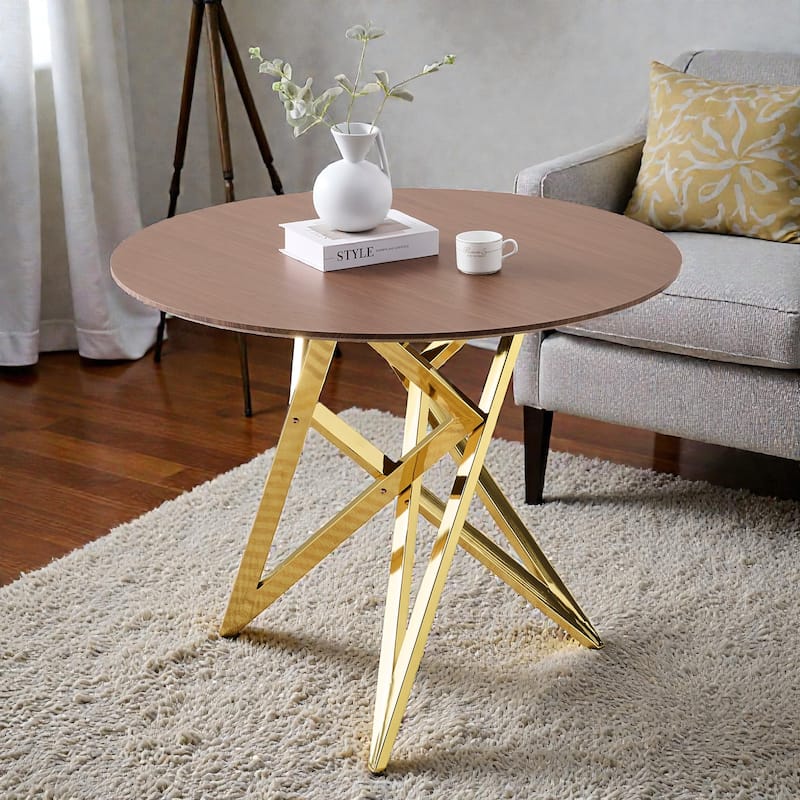 37 Inch Round Dining Table with Metal Legs, Small Kitchen Table for 2 to 4 People, Modern Space Saving Design - Walnut Gold