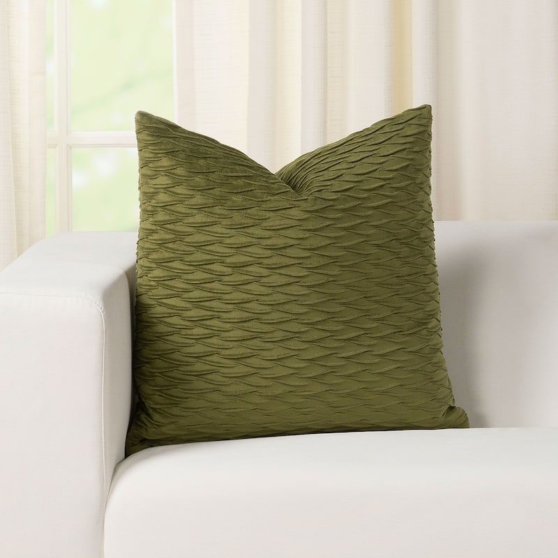 Siscovers Fluctuate Pleated Velvet Throw Pillow - 16 x 16 - Olive