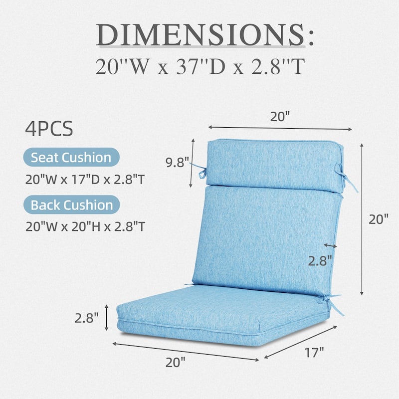 Aoodor Outdoor Dining Chair Cushion Set, 37"x20"x2.8"