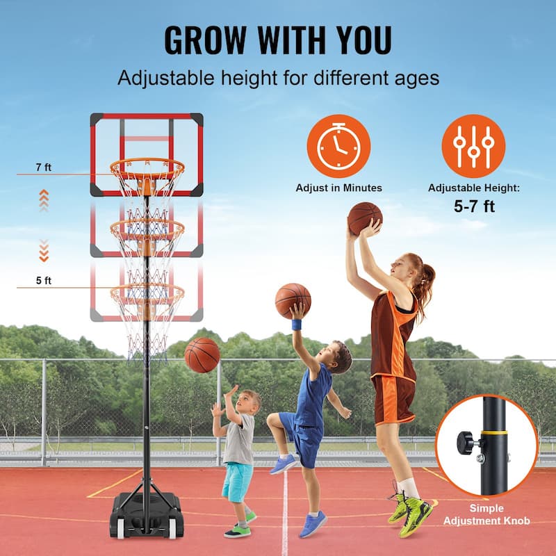Adjustable Basketball Hoop 5-7 ft, 28" Backboard for Indoor/Outdoor