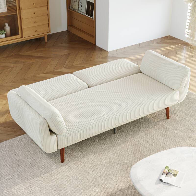 73" W Upholstered Corduroy Convertible Sleeper Sofa Bed with Pillows