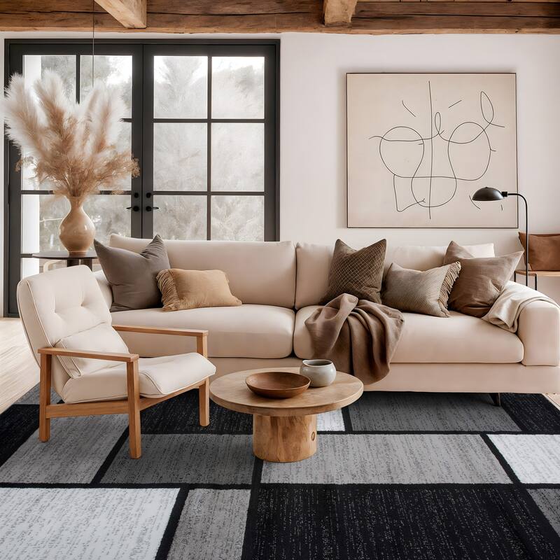 World Rug Gallery Contemporary Modern Boxed Color Block Area Rug - 6'6" x 9' - Gray