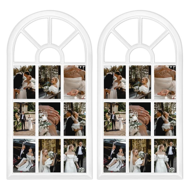 Gallery Distressed Arched Window Pane Wall Hanging Decorative Photo Collage Picture Frame - White set 2