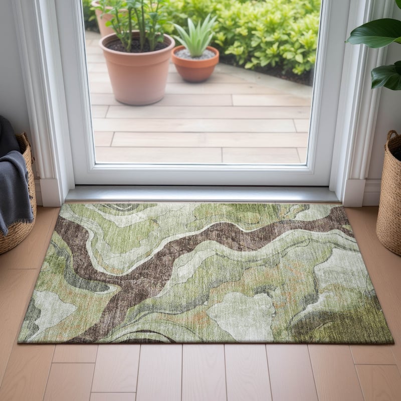 Machine Washable Indoor/Outdoor Contemporary Crackle Chantille Rug