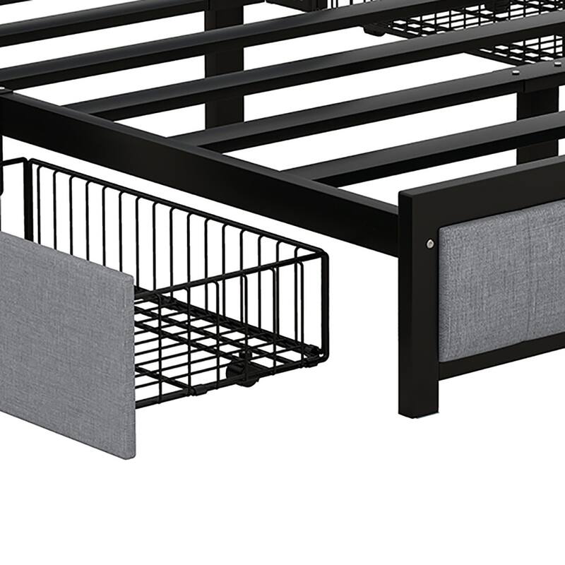 Contemporary Multifunctional Queen Size Linen Fabric Upholstered Platform Bed