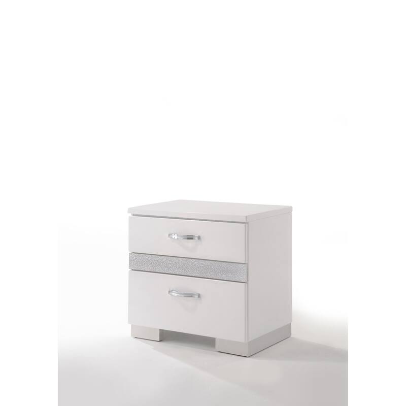 Nightstand with 3 Drawers in White High Gloss - White