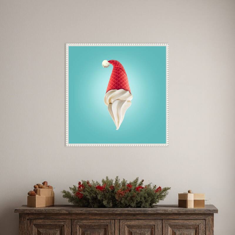 Santas Cream by Artem Pozdniakov (22 x 22 in.), Framed Canvas Wall Art Print - Sylvie Beaded White