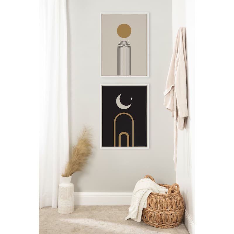 Kate and Laurel Sylvie Boho Minimalist Sunrise Rainbow and Boho Moon Arches Framed Canvas Art Set by The Creative Bunch Studio