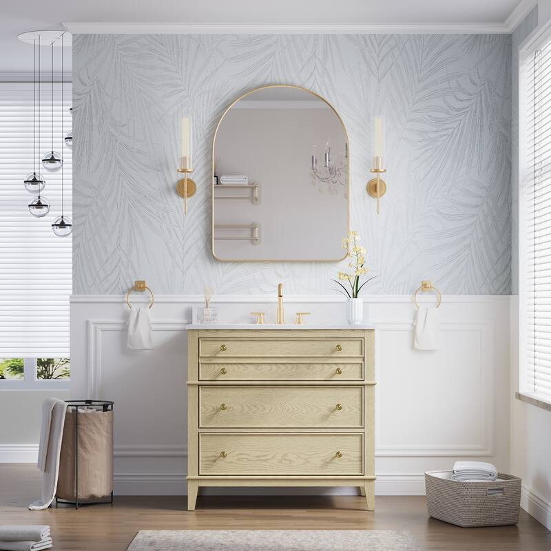 24 in./28 in. W x 36 in. H Bathroom Wall Mounted Arched Anodized Aluminum Framed Mirror