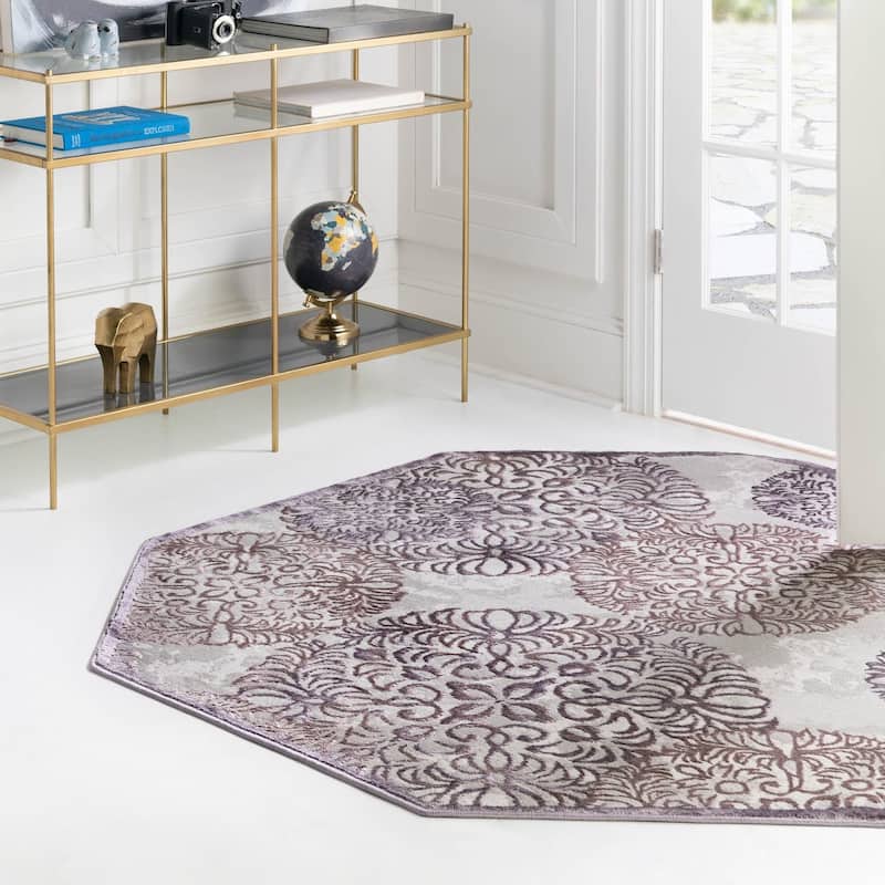 Country & Floral Cadence Collection Area Rug - 4'x4' Octagon - Violet