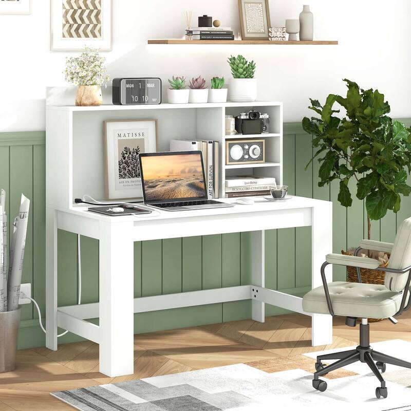Costway Computer Desk with Hutch 2 Power Outlets USB & Type-c charging - See Details