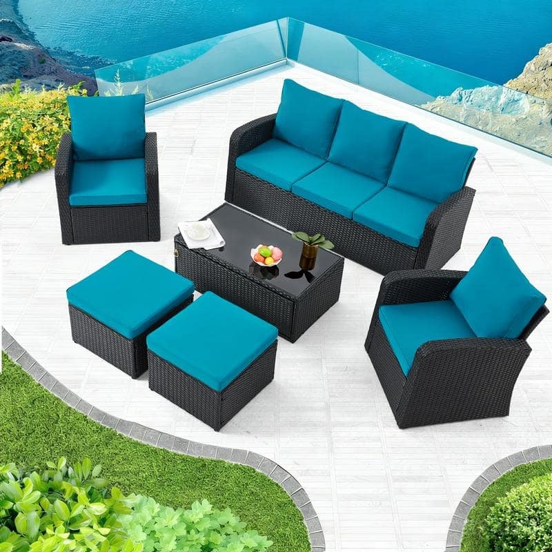 6/7-Piece Rattan Patio Set w/Optional Fire Pit Table – Outdoor Conversation Sectional, Weather-Resistant Wicker Furniture