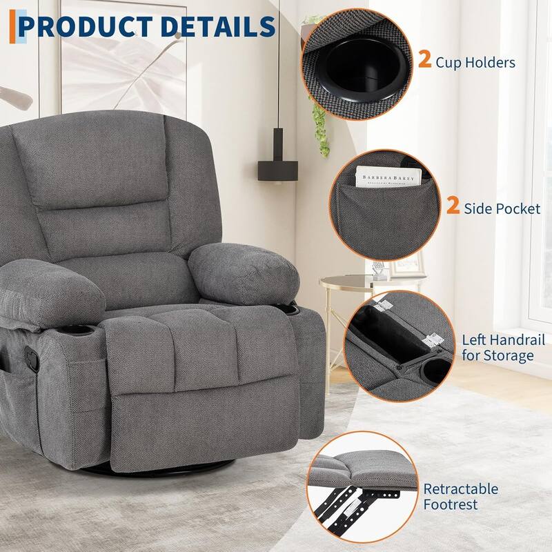 360° Swivel Massage and Heating Rocker Recliner Chairs for Living Room, Bedroom