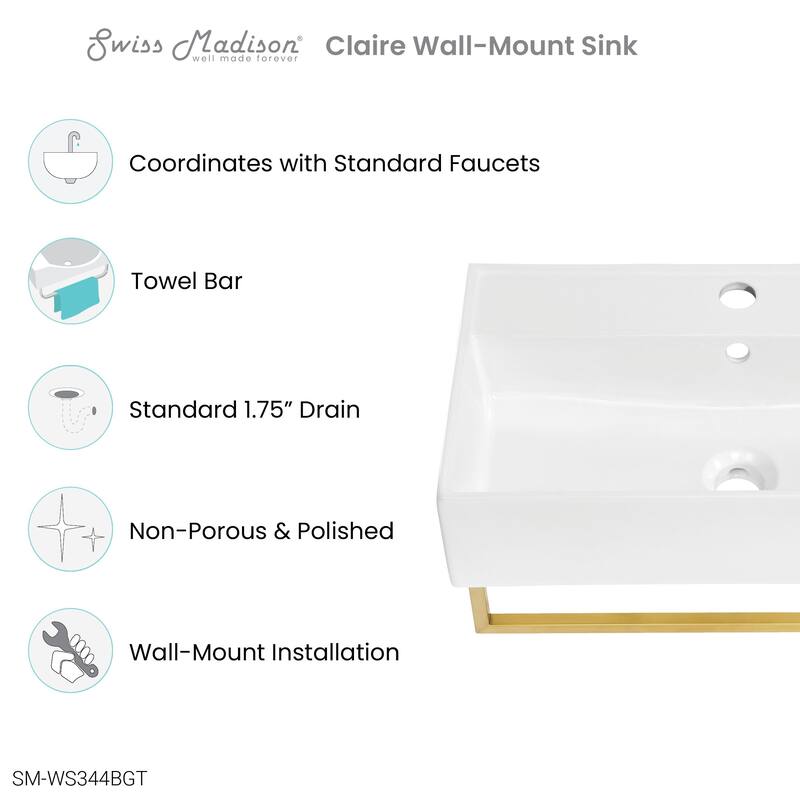 Claire 22" Wall-Mount Bathroom Sink with Towel Bar