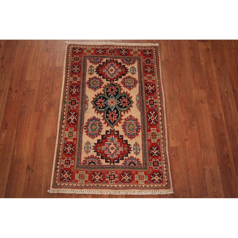 Geometric Kazak Oriental Foyer Rug Handmade Traditional Wool Carpet - 2'0" x 3'0"