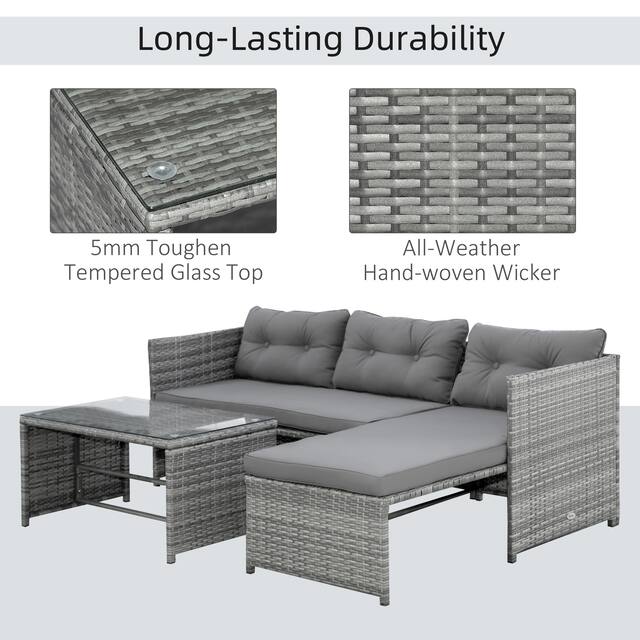 Outsunny 3Piece Wicker Patio Furniture Sets, Rattan Conversation Sets