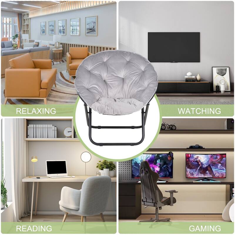 Javlergo 1/2 Pack Foldable Living Room Moon Chair 31.5 Inch Breathable with Black Frame Foldable Chair for Indoor Outdoor