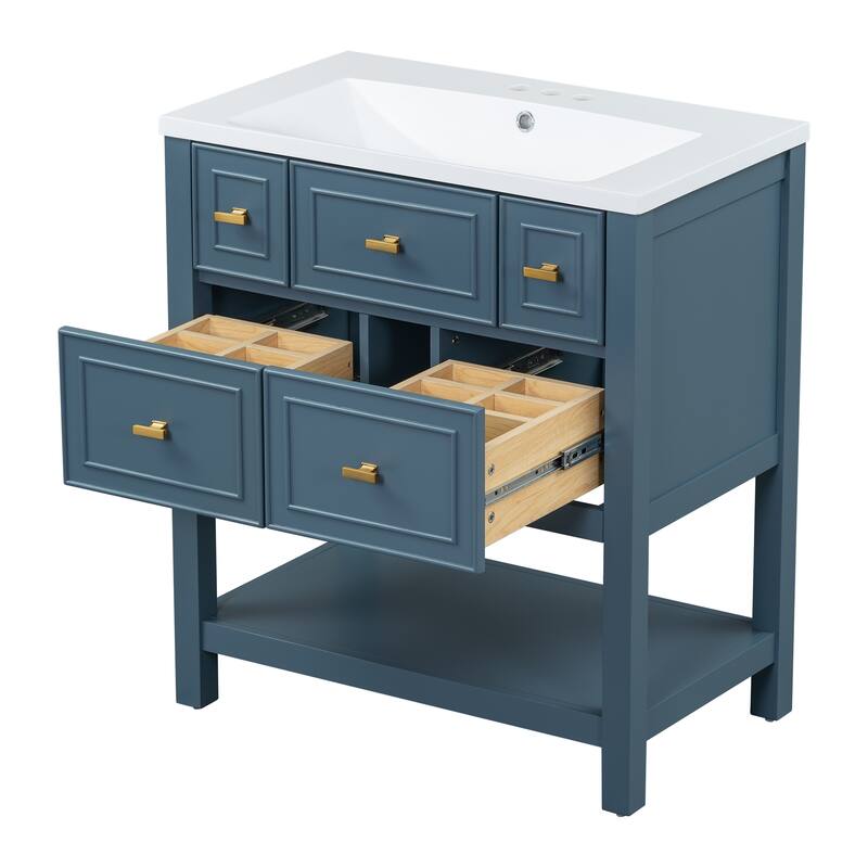 Free Standing Single Vanity Set with 5 Drawers