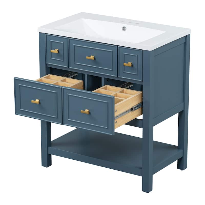 MDF Bathroom Vanity with Free Standing Single Vanity Set with 5 Drawers - 30" x 18" x 33"