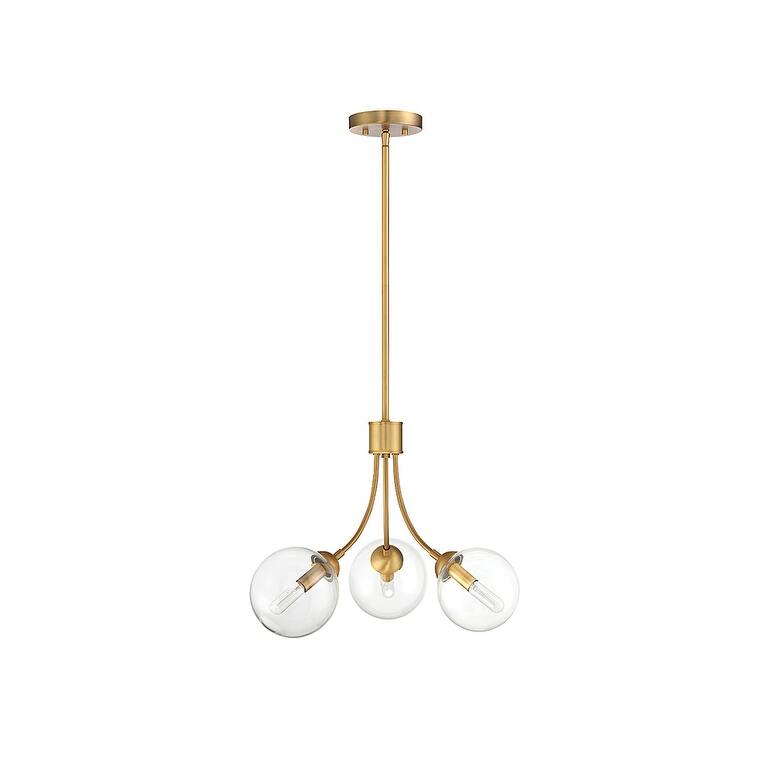 Trade Winds Lighting 3-Light Chandelier with Clear Glas Orb Shades - Natural Brass