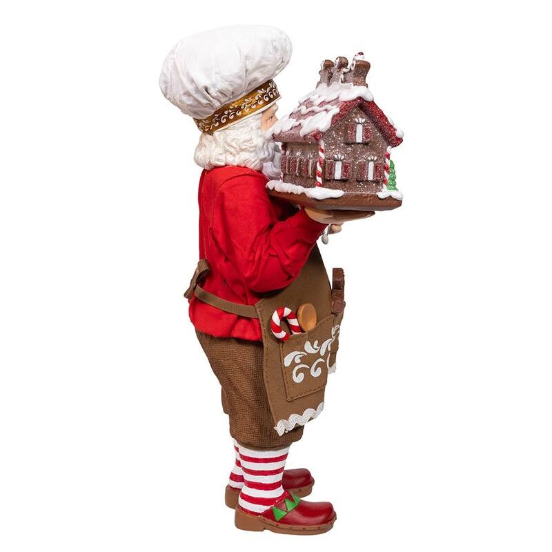 Kurt Adler 10.5-Inch Fabriche Chef Santa Decorating Gingerbread House