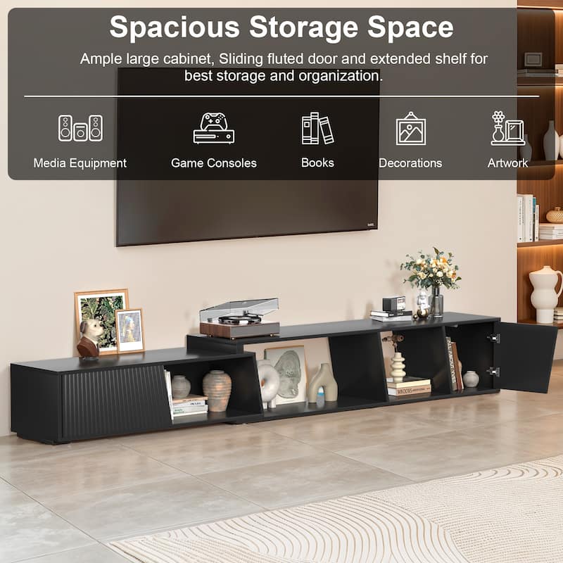 Pocassy Extendable TV Stand with Sliding Doors Minimalist Rectangle