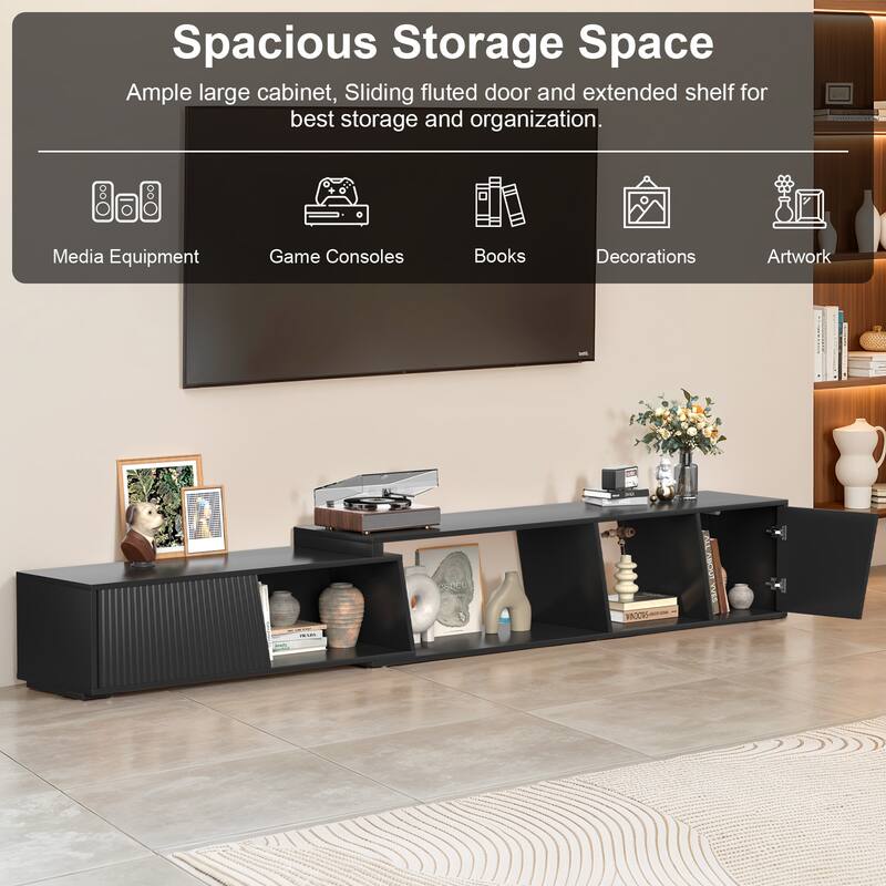 Pocassy Wood Entertainment Center Extendable TV Stand