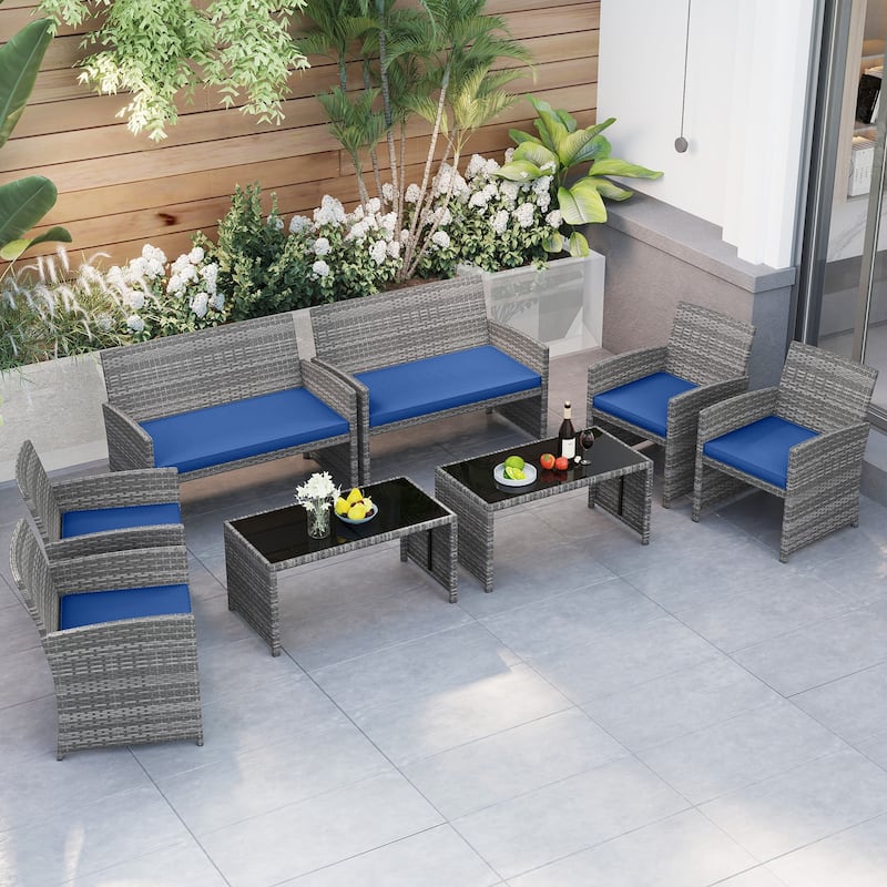 Gymax 8 Piece Patio Furniture Set Outdoor Wicker Conversation Set w/