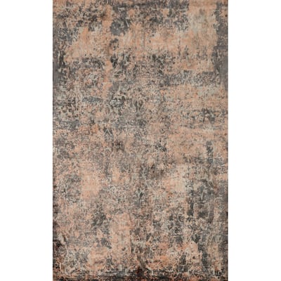Hand Knotted Oriental Viscose Silk Carpet Modern Abstract Oranges & Rust Abstract Area Rug - 8' 0'' X 5' 8''
