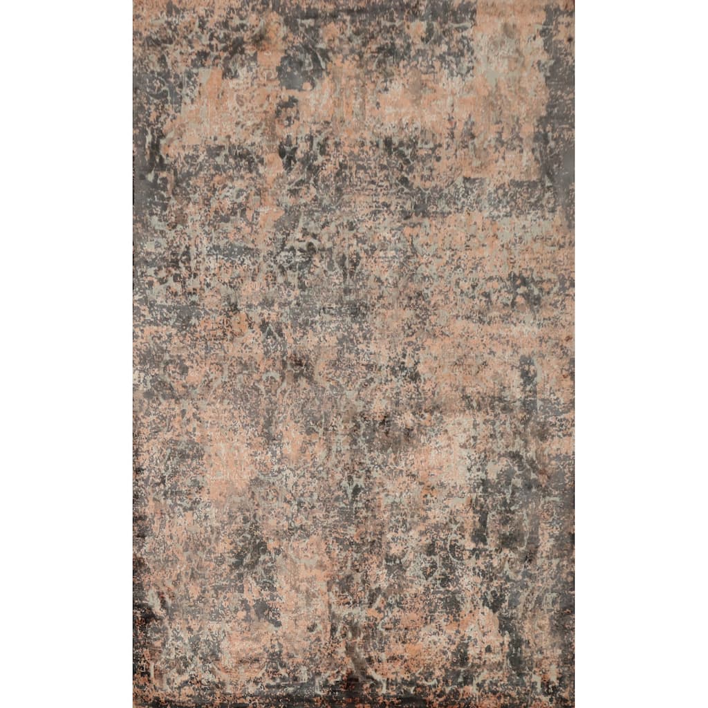 Hand Knotted Oriental Viscose Silk Carpet Modern Abstract Oranges & Rust Abstract Area Rug - 8' 0'' X 5' 8''