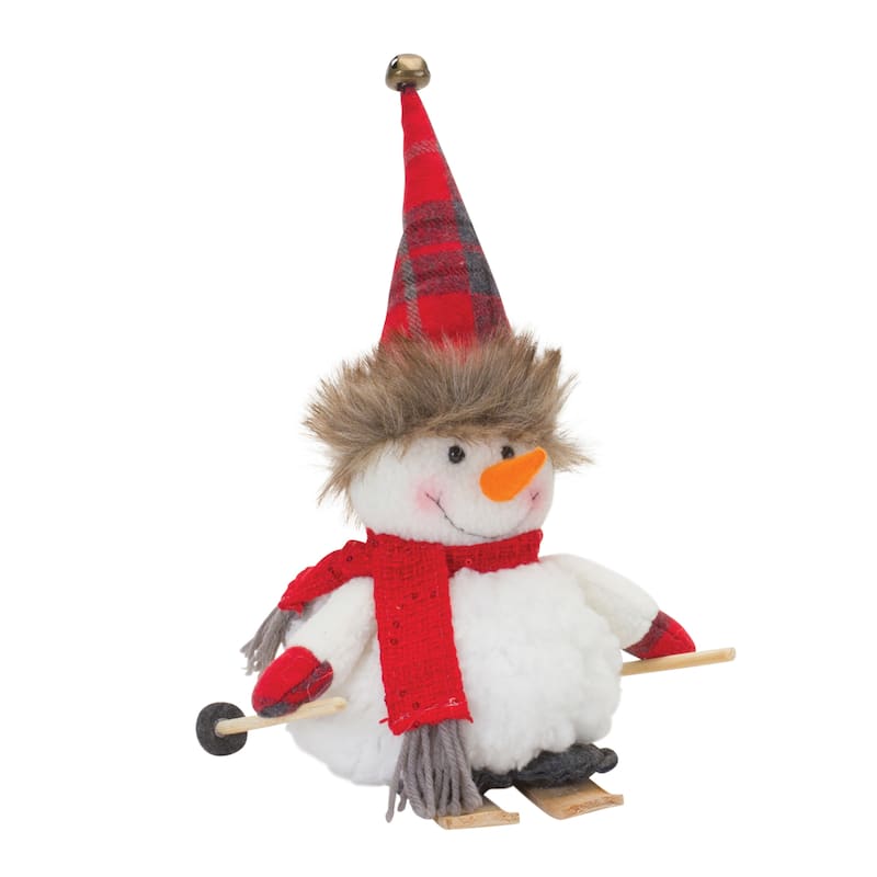 Snowman on Skis (Set of 2) 6"H, 11"H Polyester - White, Red