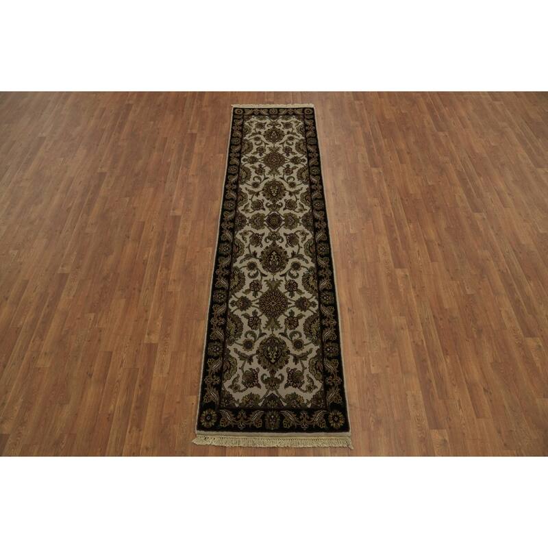 Hand Knotted Oriental 100% Wool Carpet Traditional All-Over Beige & Ivories Agra Runner Rug - 9' 6'' X 2' 6''