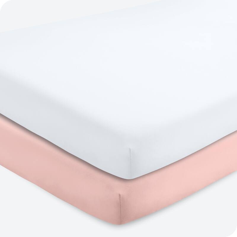 Bare Home Solid Ultra-Soft Crib Fitted Sheet - Crib - 2 Pack - Pink Slipper/White