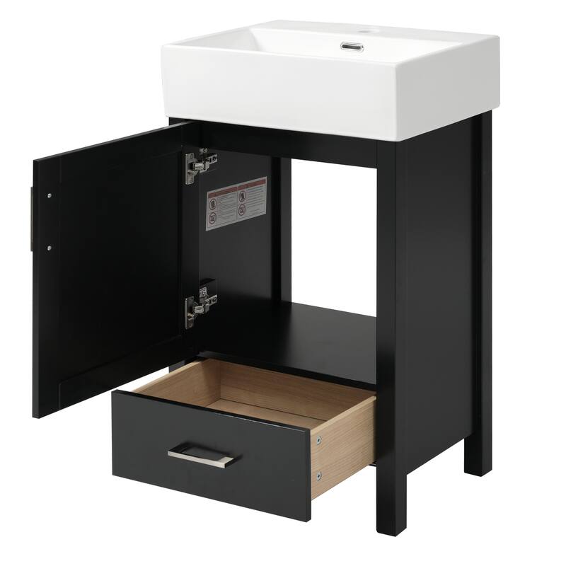 20.28" Modern Bathroom Vanity with Ceramic Sink, Solid Wood Frame, and Drawer -Ideal for Small Bathrooms