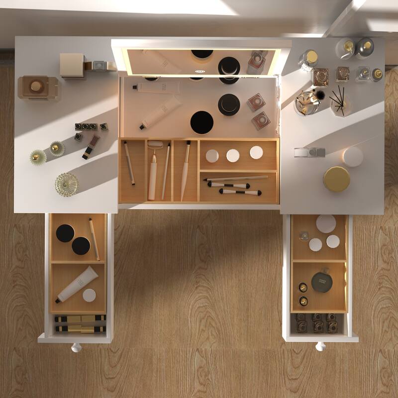 Modern LED Lighted Vanity Table with Flip-Top Mirror and 2 Drawers