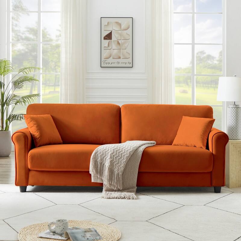 82"Velvet Upholstery Cloud Sofa Couch Cushion Back Deep Seat Loveseat - Orange