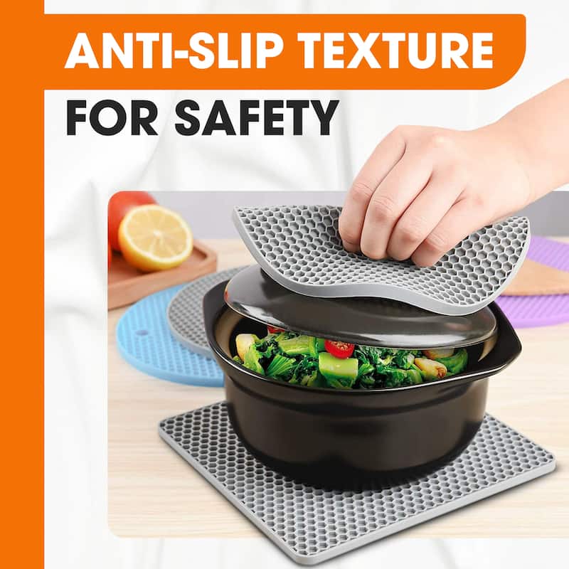 Cheer Collection Silicone Trivets Set of 4 Flexible Heat Resistant Kitchen Mats for Hot Pots and Pans