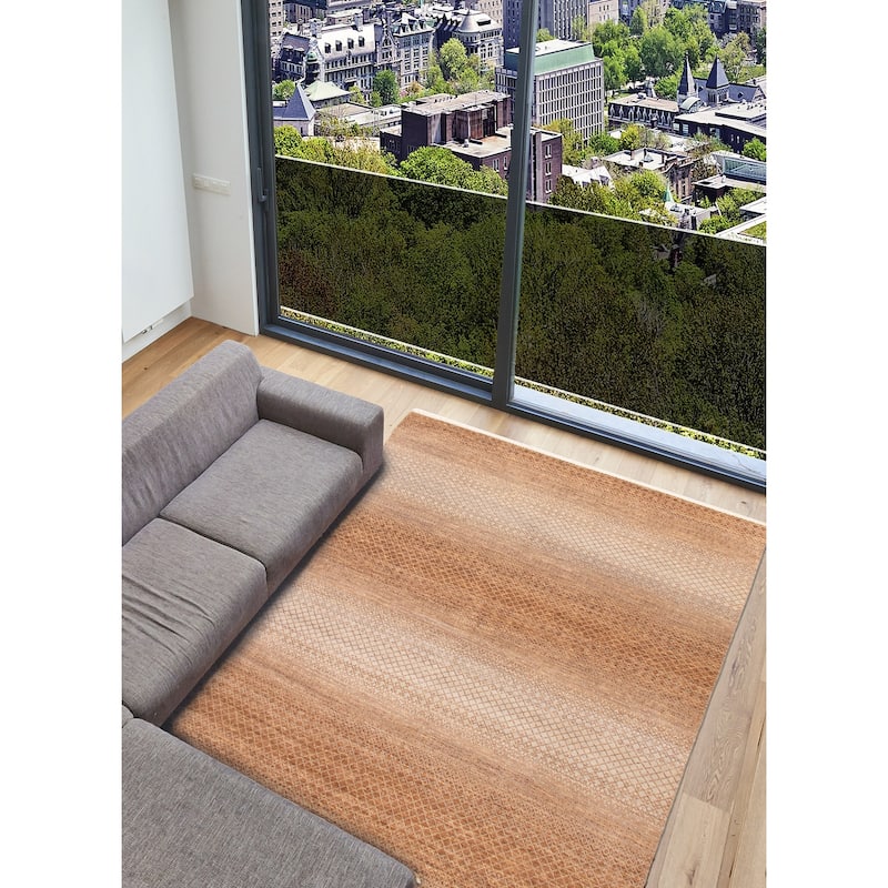 ECARPETGALLERY Hand-knotted Silk Shadow Brown Wool Rug - 9'0 x 12'1