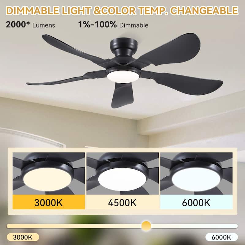 32/36/46/52 inches Low Profile Ceiling Fan with Light and Remote for Living Room Bedroom Kid's Room Patio