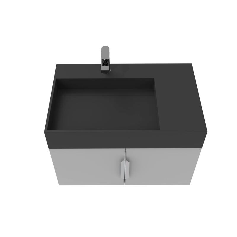 Amazon 30" Wall Mounted Bathroom Left Basin Vanity Set w/ Black Top