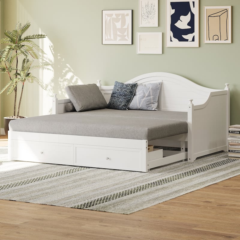 Twin Size Wood Daybed Extended Bed with Storage Drawers