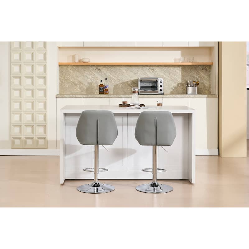 Ostweer Furniture Set of 2 Adjustable Mechanical Lifting Velvet Bar Stool - Grey