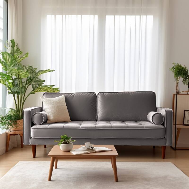 Edona 70" Velvet Square Arm Sofa - Grey