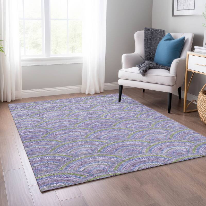 Machine Washable Indoor/ Outdoor Modern Mosaic Chantille Rug